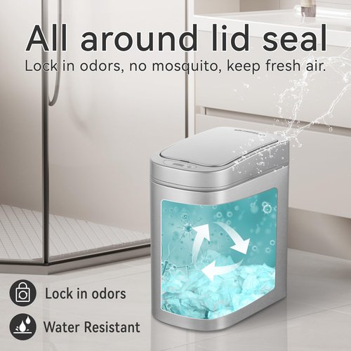 Ninestars Automatic Motion Sensor Bathroom Trash Can, 1.8 Gallon Smart Opening Garbage Bin for Bathroom, Bedroom, Kitchen, Office