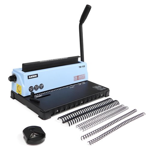 Rayson TD-132 Wire Binding Machine, 32-Hole Spiral Coil Binder, 3:1 Pitch, Punches 12 Sheets, Binds up to 120 Sheets, Sturdy Metal Construction