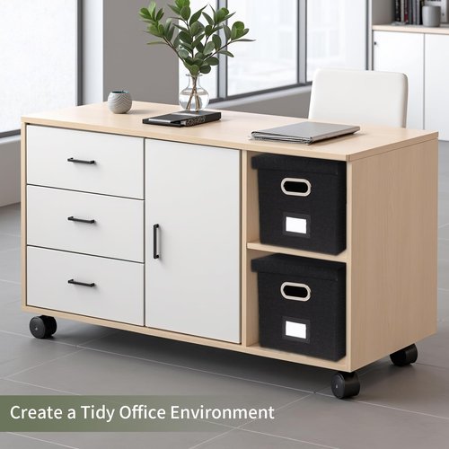 Tcbelosion Portable File Organizer Box with Lid, Office Document Storage with Multi-Label Slots, Fits Letter/Legal Size Files, Lightweight and Stackable (Black)