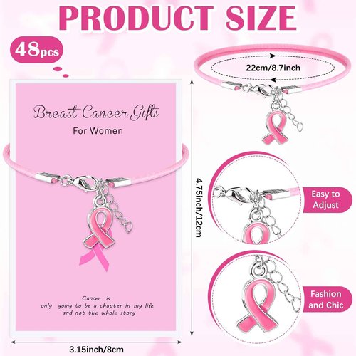 Ferreve 192 pcs Breast Cancer Awareness Items Bulk Pink Cancer Patients Survivor Gifts Include Pink Ribbon Pens Pins Bracelets Organza Bags Cancer Survivor Campaign Supplies for Theme Charity Event