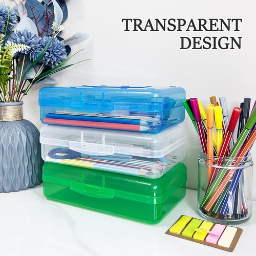 Nuozme Plastic Translucent Pencil Box,Pencil Cases with Snap-Tight Lid for Pens, Pencils, School Supplies,Office Supplies, 1 Pack, Standard Size