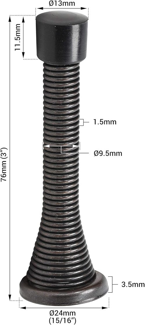Rok Hardware Flexi Spring Door Stop - Heavy Duty Oil-Rubbed Bronze Finish | 2 Pack, 3" (76mm) Bumper Guards