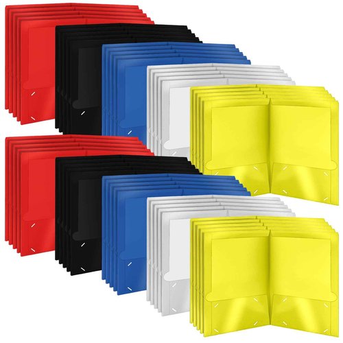 Kolldenn 100 Pack 2 Pocket Colored Folders Glossy Paper Laminated Portfolios Back School Letter Size Presentation Waterproof File Folder for Teacher Office(Classic)