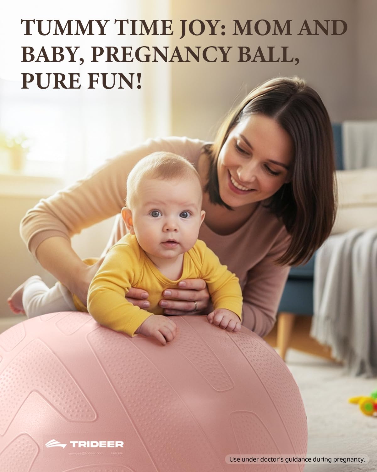 Trideer Pregnancy Birthing Ball, 1.7mm Extra Thick Yoga Ball for Maternity, Labor, Physio, Recovery, Exercise Guide & Daily Comfort Tips for All Trimesters, 1000LB Anti-Burst Non-Slip Stability Ball