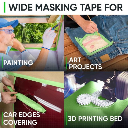 Paclord 3" x 60 Yard Green Paper Tape (Pack of 6) – Multi-Purpose Painter’s Masking Tape for Home and Professional Use – for Painters, Construction, or DIY Crafts – Smooth and Easy Removal