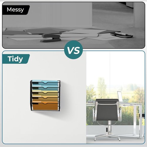 SUPEASY 5-Tier Wall File Organizer Mesh Office Mail Holder, Hanging Wall Organizer Magazine Rack for Office Black
