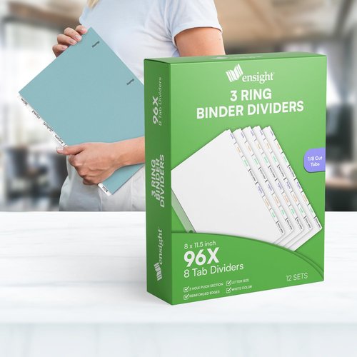 Ensight 3 Ring Page Dividers Bulk - 96 Per Box with Decorative Printable Rewritable Tabs
