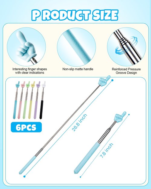 NOKOGMT 6PCS Finger Pointer Stick for Classroom – Extendable Teacher Pointer Stick and Pointer Finger Tool – Colorful Hand Pointer Stick for Presentations–Telescopic Pointer Stick–Classroom Essentials