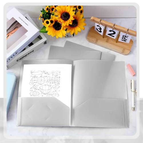 Gueevin 150 Pcs Plastic Folders with Pockets, Two Pocket Folder Fit 8.5 x 11 Inch Letter Size Paper, Heavy Duty School Folders Business Card Holder for Home Office School Bussiness (Light Gray)