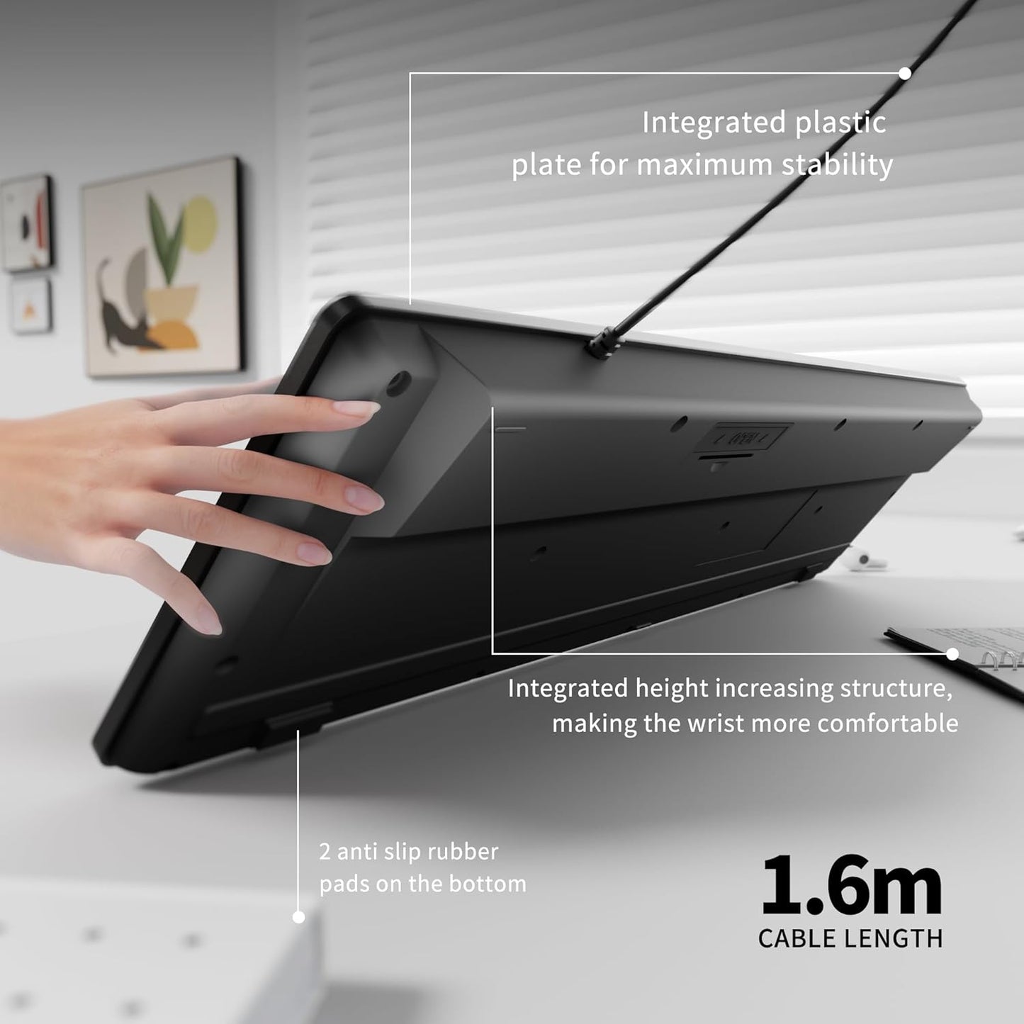 Spill Proof Keyboard - Full Size Wired 104 Keys with Easy Clean Cover & Laser Etched Keycaps | Black