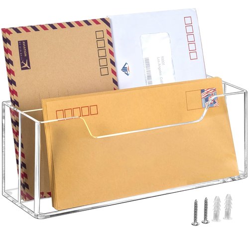 BEYGORM Acrylic Mail Organizer Wall Mounted, Hanging Letter Holder with 2 Slots for #10 Envelopes, Desk Organizer Basket for Table Home Office