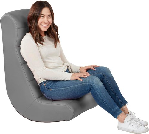 Factory Direct Partners Soft Ergonomic Floor Video Rocker - Cushioned Chair for Gaming & TV - Gray