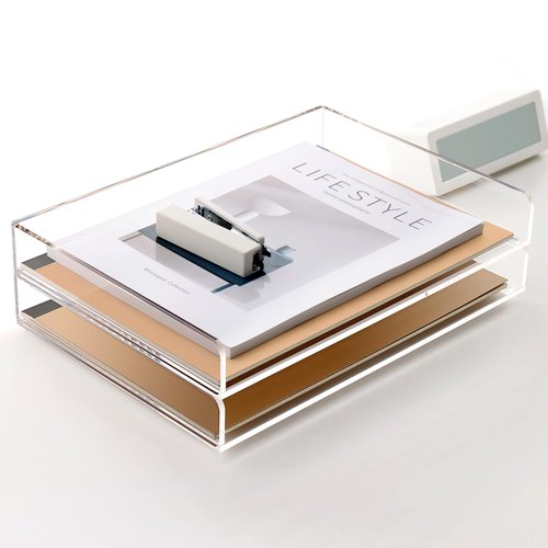 2 Pack- Stackable Paper Letter Tray, A4 File Tray Desk Organizer, Acrylic Desk Organizers and Accessories Sorter, Clear Workspace Office Supplies Organizers, 12.4inx8.86inx3.46in