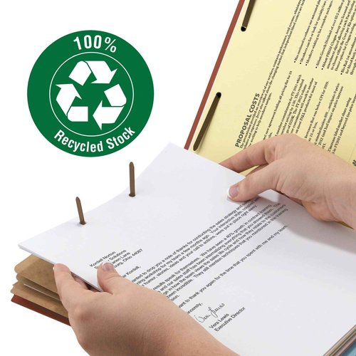 Smead 100% Recycled Pressboard Classification File Folder, 3 Dividers, 3" Expansion, Letter Size, Red, 10 per Box (14099)