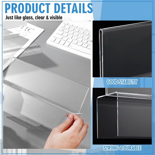 Anglechic 4 Pcs Double Sided Acrylic Cubicle Name Plate Holders Clear Plastic Name Plate Sign for Office Home Classroom Library, 8.5 × 2.5 × 2.25 Inch