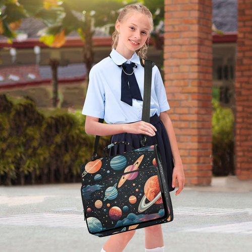 ARGTILDN Space Planet Astronomy 3 Ring Zipper Binder with Handle 1.5 inch Binder Organizer, Multi Pockets Office File Folder with Shoulder Strap 500 Sheet Capacity