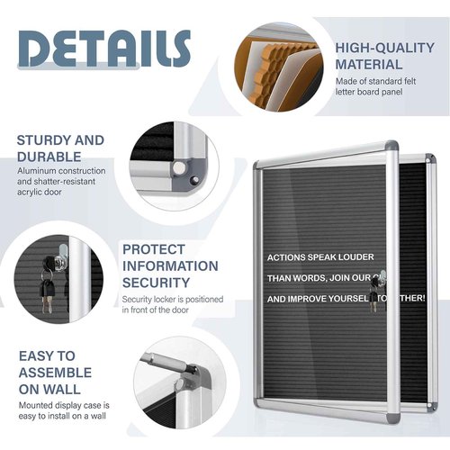 EVERSUPPLY Enclosed Changeable Letter Boards Felt Message Board with Locking Door, Black, Aluminum Frame, 26X20 inches
