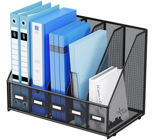 Marbrasse Desk File Organizer with 5 Vertical Compartments Mesh Magazine File Holder for Office, Home, School