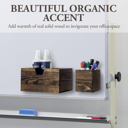 MyGift Magnetic Storage Trays, Rustic Burnt Solid Wood Magnet Office Supplies Baskets with Mail Sorter Slot, Stationery Organizers, and Marker Pen Holder Box, 3 Piece Set