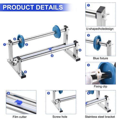 PATIKIL 15inch Stretch Wrap Dispenser, Table Stretch Film Dispenser Desktop Wrapping Packing Machine Pallet Wrapper Stainless Steel with 4pcs Film Slide Cutter for 35cm/13.8in Width Wrap