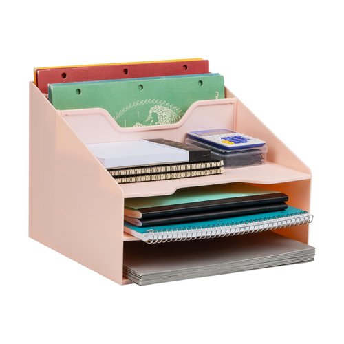 Mind Reader Desktop Organizer, Vertical File Holder, Paper Trays, Office, Plastic, Pink