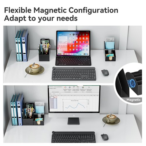 KONDOUND Magnetic Desk Organizer Set - Multifunctional Desktop Storage Accessories with File Holder, 5 Storage Box and Card Holder, PU Leather Office Organizer for Desk, Workspace & Home