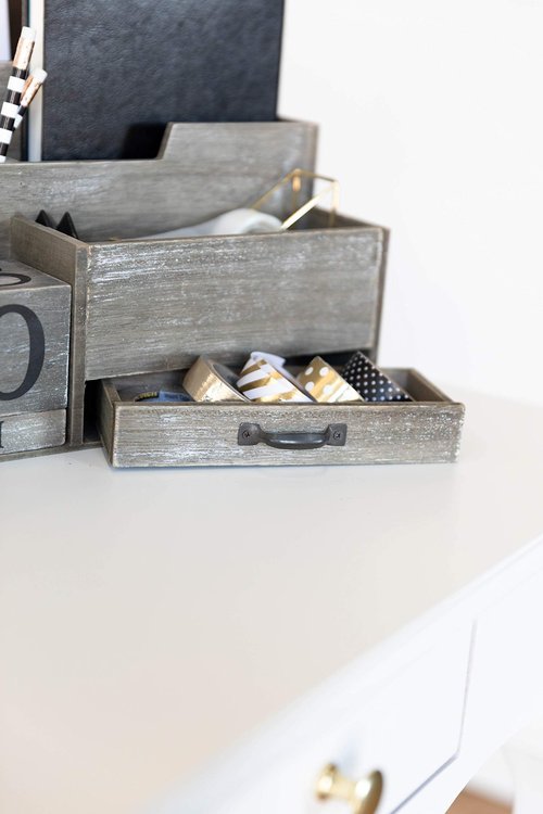 BLU MONACO Dark Wooden Mail Organizer Desktop with Block Calendar – Mail Sorter & Countertop Organizer for Women’s Office