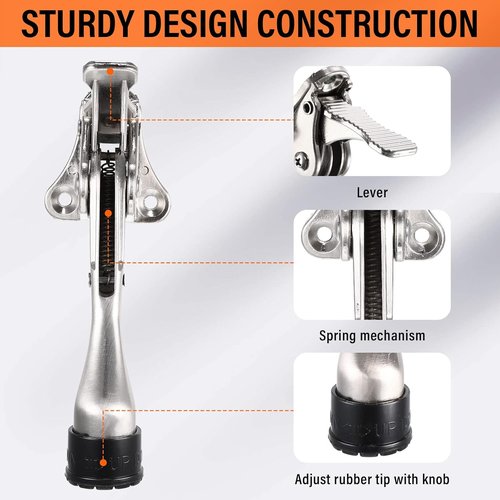Moxweyeni Heavy Duty Door Stops - 6 Pieces Adjustable Metal Kickdown Doorstop with Rubber Tips | Silver