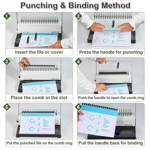 HOUYEE Manual Comb Binding Machine,19 Holes, 450 Sheets,Paper Punch Comb Binder Machine with 50 PCS 1/2" Comb Binding Spines, Fit for Letter Size Paper