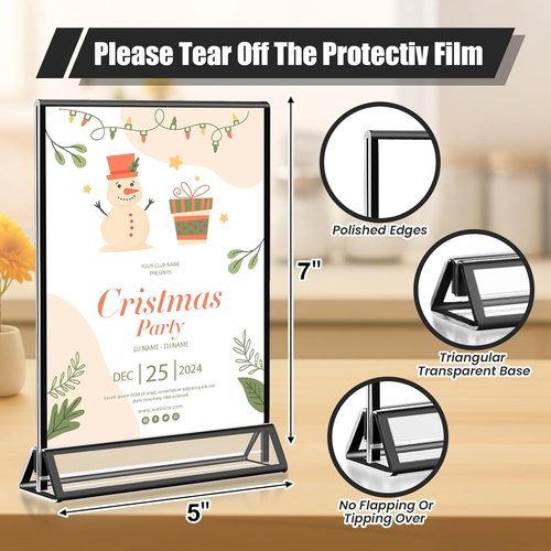 Skiennix 15-Pack Acrylic Sign Holders - 5x7 Vertical Black Frame for Weddings & Events | Clear Table Menu Displays