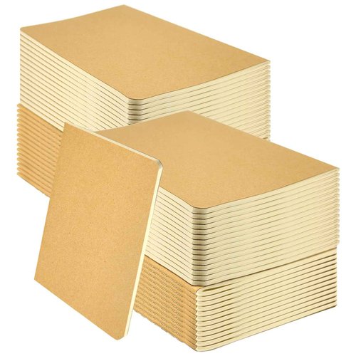 YUQILIN 100 Pack Notebooks Bulk, Journaling Kraft Notebooks 5.5 x 8.3 A5 Softcover Notebook for Travelers Students Office Writing Sketch Travel Journal Notepad with 72 Pages 36 Sheets (Brown-Unlined)