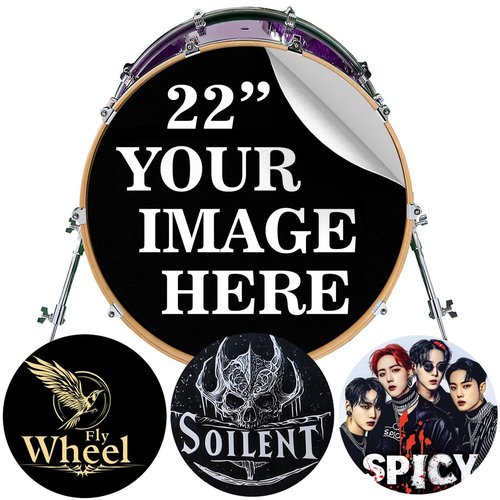 22 inch Custom Bass Drum Head Decal - Personalized Stickers & Custom Stickers for Drums, Full Color Logo Band, Bass Drum Head Wrap, Easy Apply & Remove for Professional or DIY Kits, Made in USA