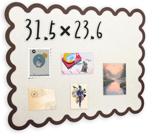 Scalloped Felt Bulletin Board - Self-Adhesive Cork Board Alternative | 31x24 Inches, Beige - Perfect for Home, Office & School