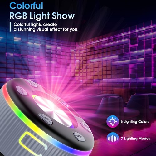 Bluetooth Shower Speaker, IP7 Waterproof Portable Bluetooth 5.3 Speakers with Suction Cup, Mini Wireless Speaker with RGB Lights Time Display, Loud Stereo Sound for Bathroom Beach Outdoor Party, Gray