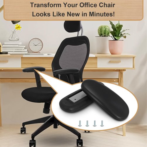 Office Chair Armrest Pads Replacement Fits Univeral Desk Chair Arms with Mounting Hole Patterns Screws, Desk Armrest Cover 4" x 10" (Pack of 2)