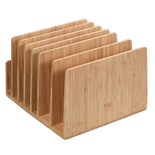 MobileVision Bamboo Device Organizer for Smartphones, Tablets and Laptops, 7 Slots With Extra Wide Slots for Laptops