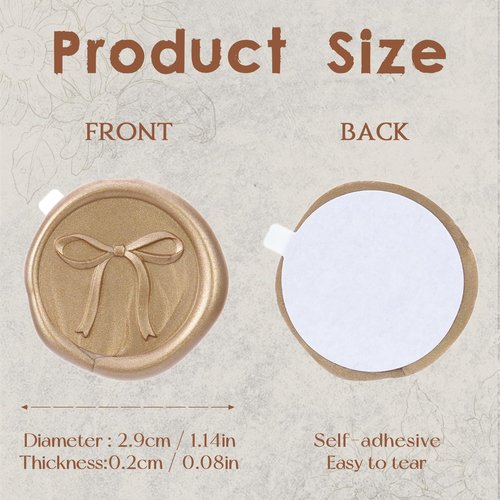 Gold Bow Wax Seal Stickers - 50 Pcs Antique Self-Adhesive Wax Stamp Stickers for Wedding Invitation Evelopes, Embossed Seal Sticker for Party Gift Wrapping Greeting Card Christamas