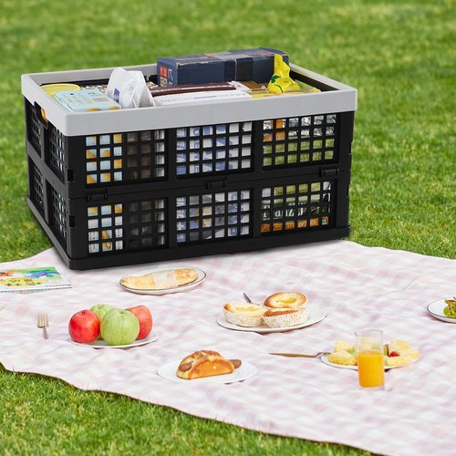 Yuright 34 Liter Plastic Collapsible Crate for Storage, 3 Pack Foldable Milk Crate, Black