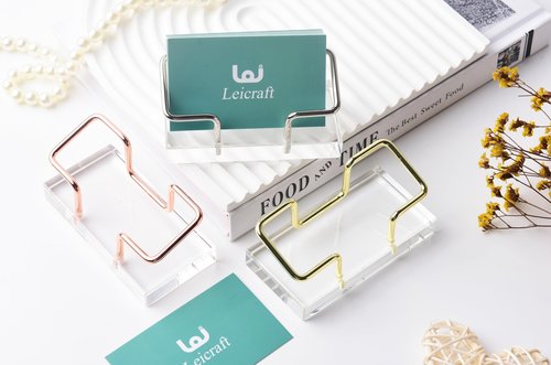 Leicraft Crystal Business Card Holder for Desk, Modern Card Organizers and Office Desk Accessories for Men and Women (Golden)