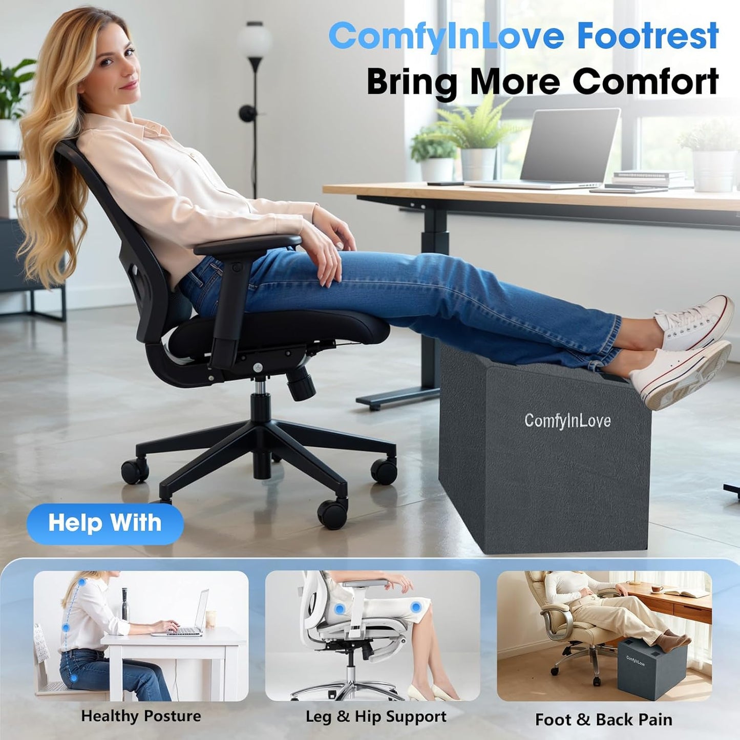 Skiennix Foot Rest - Ergonomic Non-Slip Under Desk Foot Stool with 3 Adjustable Heights | Dark Grey