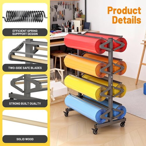 Mobile 8-Roll Paper Holder - 36" Wide Craft & Gift Wrapping Dispenser with Ceramic Blade