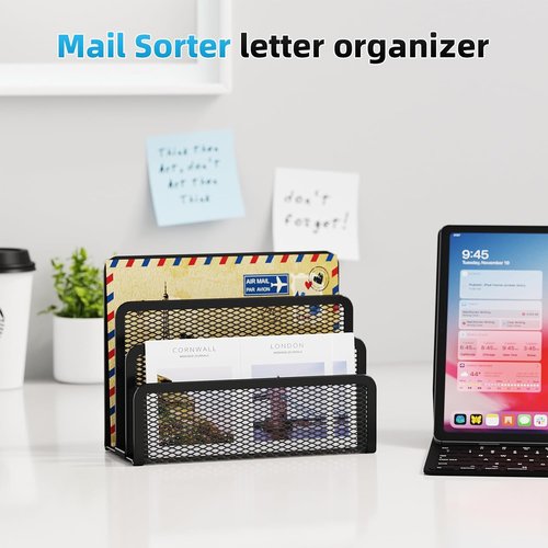 Marbrasse Mail Organizer - 3-Slot Mesh Metal Desk Holder for Documents & Letters | Stylish Office Storage Rack