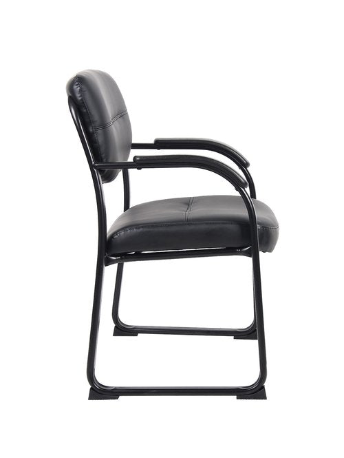 Boss Office Products Leather Sled Base Side Chair with Arms in Black