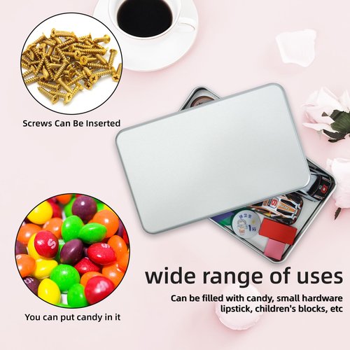 AnRui 2Pcs Silver Metal Tin Box with Lid - 7.1 x 4.33 x 1.57 inch Small Metal Containers Portable Box Holder for Candies, Pills, Crafts, Jewelry, Cash, Watercolor, Car Keys