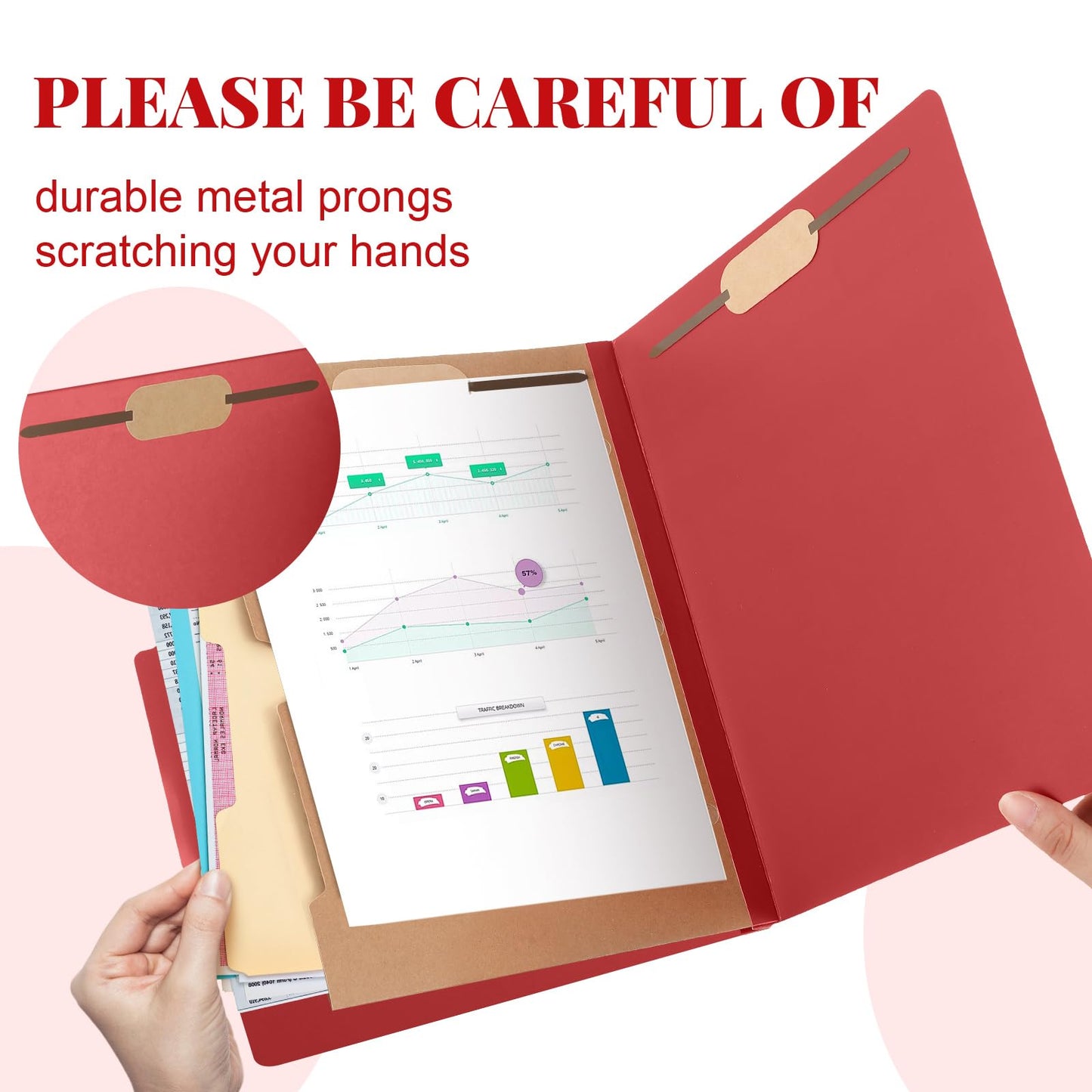 Skyygemm 12 Pcs Classification Folders 3 Pocket Dividers Letter Size Employee File Folder with 2 Prong Fasteners 2 in Expansion Pressboard Medical Document Organizers Bulk for School Office(Red)