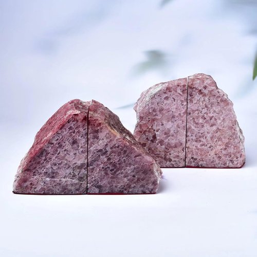 Red Strawberry Quartz Bookends Heavy Duty Healing Crystal Stone Book Holders Decorative Book Ends Office Home Decor Large 1 Pair 4-6 Lbs
