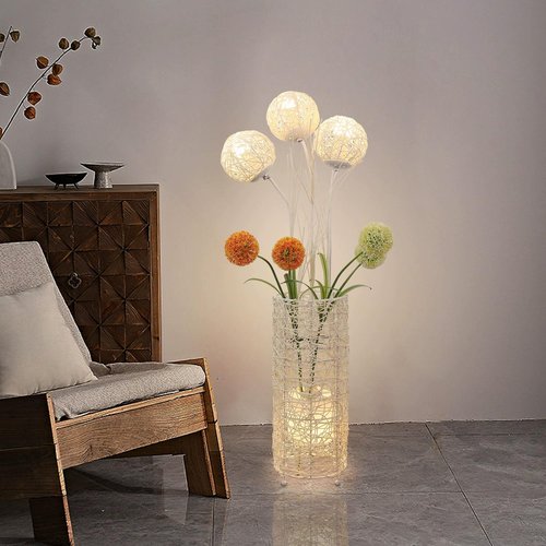 Modern Pastoral LED Floor Lamp: Decorative Hand-Woven Rattan Flower Night Light - Creative Standing Smart Lamp for Reading Living Room Bedroom Tea Room Club