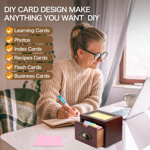 Bmrewax 3x5 Index Cards Holder, Wood Index Card Organizer Box Flash Card Holder Recipe Cards Holder, Recipe Flash Card Holder for Home Office Orgainzer