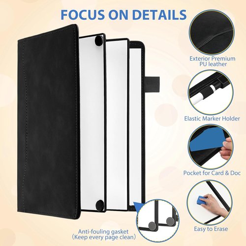 Feifeiya Portable 6-Sided Dry Erase Whiteboard Notebook - Anti-Ghosting Surface, 6"x9" (A5) for Travel & Study