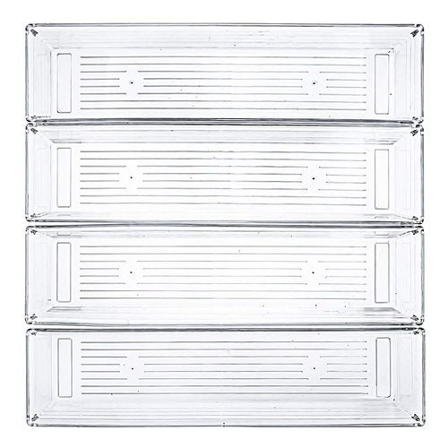 Kingrol 10 Pack 12 x 3 x 2 Inch Clear Drawer Organizer Trays, Desk Drawer Divider Storage Bins, Storage Box Set for Kitchen Bathroom Office Supplies
